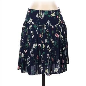 Navy Blue Floral Print A-Line Silhouette Skirt
